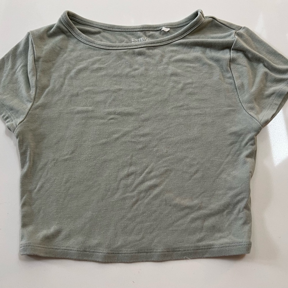 Est.PAC 1980 T-Shirt Top Crop Short Sleeve ~ dark green - Sz S